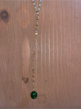 14k gold Singapore chain with genuine jade pendant 585 stamp solid gold like new